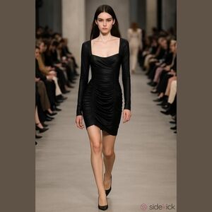 Andy Thè-Anh women's black square neck ruched bodycon knee length dress